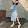 Hem Single Slits Zipper A-Line Women's Summer Demin Skirt Large Size Streetwear Casual Skirts with High Waist Young Style 210629