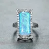 Anelli di nozze anello color argento vintage grande rettangolo di pietra rettangolare carino femmina blu bianco opale per donne gioielli7918051