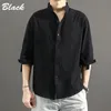 T-shirt da uomo estate Summer Color Solid Color Manica Lunga Camicie da uomo in stile cinese Stand Collar Bianco Bianco Black Shirt Breve Tshirt Plus Size 5XL