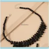 & Pendants Fashion Womens Handmade Beaded Black Crystal Chokers Necklaces For Ladies Grid Shape Geometric Necklace Party Jewelry Gifts Drop