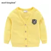 Mudkingdom Boys Girls Cardigan Outerwear Embroidery Applique Single Breasted Kids Sweater Long Sleeve V-neck Coat Boy Clothes 211106