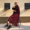 Kadınlar Dantel-Up Uzun Kollu Kadın A-Line Vintage Gevşek Elbise Polka Dots Baskı Şifon Vestidos Femme Sonbahar 10860 210518
