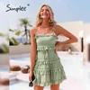 Sexy Polka Dot Spaghetti Sangle Mode Rides Lacets Vacances Femme Été Courte Robe Verte 210414