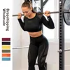 Kobiety bezproblemowe zestawy siłowni w siłowni z siatki siatkowej Legginsy Koszule Suit Długie rękawie trening fitness sport