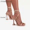 Pamanni Summer Women Sandals Ankle Strap Stiletto Female Style Sexig mogen spetsar Up Party Square Toe High Heel Shoes Y07211611103