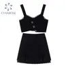 섹시한 bodycon 복장 여성 트위드 세련된 민소매 Camisole 탑스 + A 라인 스커트 파티 나이트 클럽 슬림 스트리트웨어 2 조각 세트 210417