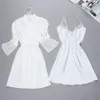 Fiklyc Brand Sexy Women's Robe Gown sätter Twinest Bathrock + Mini Night Dress Two Pieces Sleepwear Womens Sleep Set Faux Silk 210831