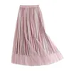 Skirts Gradient Color Edge Elegant Smoking Women Tulle Rok 2021 Lent High Tail Tutu Long A Line Plisse Midi Smoke Female