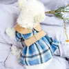 Szczeniak Ubrania Klasyczna Szlachetna Haftowana Plaid Dress Fit Małe Kot All Seasons Pet Cute Costume Cloth Sukienki Dog