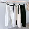 Korean Mom Jeans Women With Belt Spring Autumn Denim Harem Pants Female High Waist Boyfrind White Black 210421