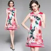Sommer Mode Gedruckt Floral A-Line Kleid Frauen Sexy Ärmel O Neck Mini Kurze Party Weste Vestidos 210529
