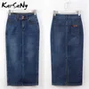 Karsany Denim Etek Uzun Düz S Bayan Yaz Mavi Vintage Jeans S için 210619