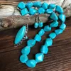 Earrings & Necklace Women Fashion Turquoise Jewelry Set Vintage Silver Plated Handmade Beaded Bracelet Bangles Ring Accessories