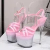 Dress Shoes Summer 2023 Women Stripper Bling Transparent Thin Heels Patent Leather Sandals Cross-Tied Platform Pole Dance Pumps