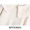 Kobiety Słodka moda z haftowanym kołnierzem sweter z dzianiny vintage z długim rękawem ruffled żeński swetry eleganckie topy 210416