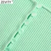 Zeefity vrouwen vintage vierkante kraag slanke korte groene breien trui vrouwelijke chique zomer dunne vesten bijgesneden tops S718 210603