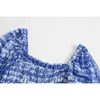 Chemisier HSA Femmes Summer et Tops Long Flare Sleeve Slash Neck Off Epaule Bleu Cravate Teinture Casual Blusa Shirts Short 210430