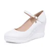 Plataforma de couro genuína bombas sapatos femininos moda feminino saltos altos casuais cunhas confortáveis ​​senhoras trabalho 32-43 vestido