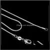 Catene Collane Pendenti 1Mm Collana con serpente placcato argento sterling 925 Chiusure per aragosta Catena di gioielli 16 18 20 22 24 pollici