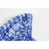 Chemisier HSA Femmes Summer et Tops Long Flare Sleeve Slash Neck Off Epaule Bleu Cravate Teinture Casual Blusa Shirts Short 210430