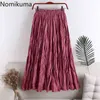 Nomikuma Vintage Fashion Folds Design A Line Skirt Female Solid Color High Waist Skirts Women Arrival Faldas Mujer 3c509 210514