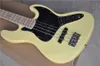 Yellow body 4 strings Electric Bass Guitar with Black Pickguard,Maple Fretboard,20 Frets,Chrome Hardware,offer customized