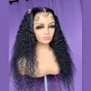 26inch 180Density Jet Black Color Long Kinky Curly Wig Glueless Spets Front Wigs Remy Soft With Baby Hair Preplucked For Women Heal48162565