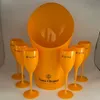 1 Ice bucket 6 Small Glass Party Coupes Cocktail Champagne Flutes Goblet Plastic Orange Whiskey Cups and cooler