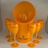 1 Ice Bucket 6 Small Glass Party Coupes Cocktail Champagne Flutes Goblet Plastic Orange Whisky Cups and Cooler Bästa kvalitet