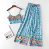 Boho jumpsuit sommar strand breda ben överaller kvinnor långa rompers hög midja sash print boho jumpsuit långa byxor 210415