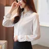 Черные белые топы осень моды женщины шифон блузки с длинным рукавом в горошек повседневные офисные женские рубашки 6377 50 210506