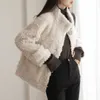 のファッションの高級冬のジャケットの女性の本物の毛皮のコート編み物ウールのターンダウン襟の厚いアウターブランド210917