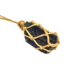 Irregular Natural Black Energy Stone Rope Braided Handmade Pendant Necklaces With Chain For Women Men Fashion Lucky Jewelry
