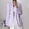 Элегантные женщины светло-фиолетовый пиджак мода женские женские женские шеи пиджаки причинно-следственные женские шикарные двубортные пальто 210430