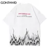 T-shirt Camiseta Hip Hop Streetwear Homens Chama Impressão de Manga Curta camisetas Verão Casual Harajuku Algodão Fashion Tops 210602