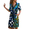 Zomerjurk Gestreepte A-lijn Print Boho Strand Jurken Dames Lange Mouw Office Shirt Mini Party Draag vestidos