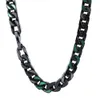 European and American street hip-hop trend stainless steel black color Cuban bracelet necklace men's paint iced out green stones chain set factory wholesale