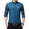 Browon мужские рубашки Argyle Print Jacquard бизнес рубашка мужчины с длинным рукавом Regular Fit Железный корейский стиль 210628