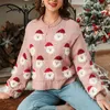 Pink loose Autumn winter Christmas ladies Knitted warm long sleeves O-neck sweater 210414