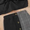 Moda Fionda con fiocco nero con gonna scozzese 2 pezzi Vestito casual estivo per ragazza 1-5 anni 210515