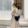 Outono Windbreaker manga comprida com capuz solto ocasional outwear plus size oversize senhoras trench casaco khaki mulheres 210510