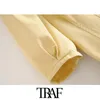 TRAF Women Sweet Fashion Button-up Pleated Denim Dress Vintage Lapel Collar Short Sleeve Female Dresses Vestidos 210415