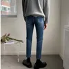 IEFB lente herfst blauwe jeans mannen Koreaanse mode slanke voeten heren gaten enkellange denimbroek voor mannelijke bodems 9Y4546 210524