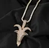 Real Solid 14K GOAT Pendant Bling Necklace Iced Gold Silver HipHop Mens with 24inch Rope Chain Zirconia Jewelry2222