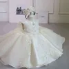 Dop vit ceremoni klänning flicka beading 1st födelsedag klänning baby flicka klänning elegant prinsessa klänningar fest dop destidos g1129