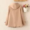 Kvinnors ull blandar Coat Women Light Literature Art Retro Cotton College Winter Singskin Solid Horn Button Wide-midjig Bery22