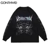 Magliette Harajuku Streetwear Punk Rock Gothic Devil Coniglio Stampa T-shirt a maniche lunghe Casual Hip Hop Oversize Tees Top 210602