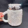 Tasse à café mousseux avec couvercle en céramique cristal strass Tumbler tasse longue distance relation cadeaux lait eau tasses mignon 210409