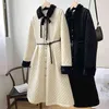 Höst Vinter Tjockad Retro Diamond Lattice Plush Dress for Women Korean Fashion Långärmad A-Line Robe Femme 210514