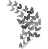 3D Butterfly Wall Sticker 12PCS / set Silver Golden Hollow Fjärilar Klistermärken för vardagsrumsfönster Heminredningar